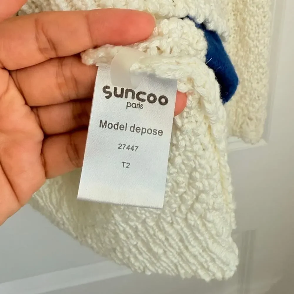 Suncoo Paris Cream‎ Knitted Sweater Fall Cozy Lounge Whimsical US 2 Fall Winter